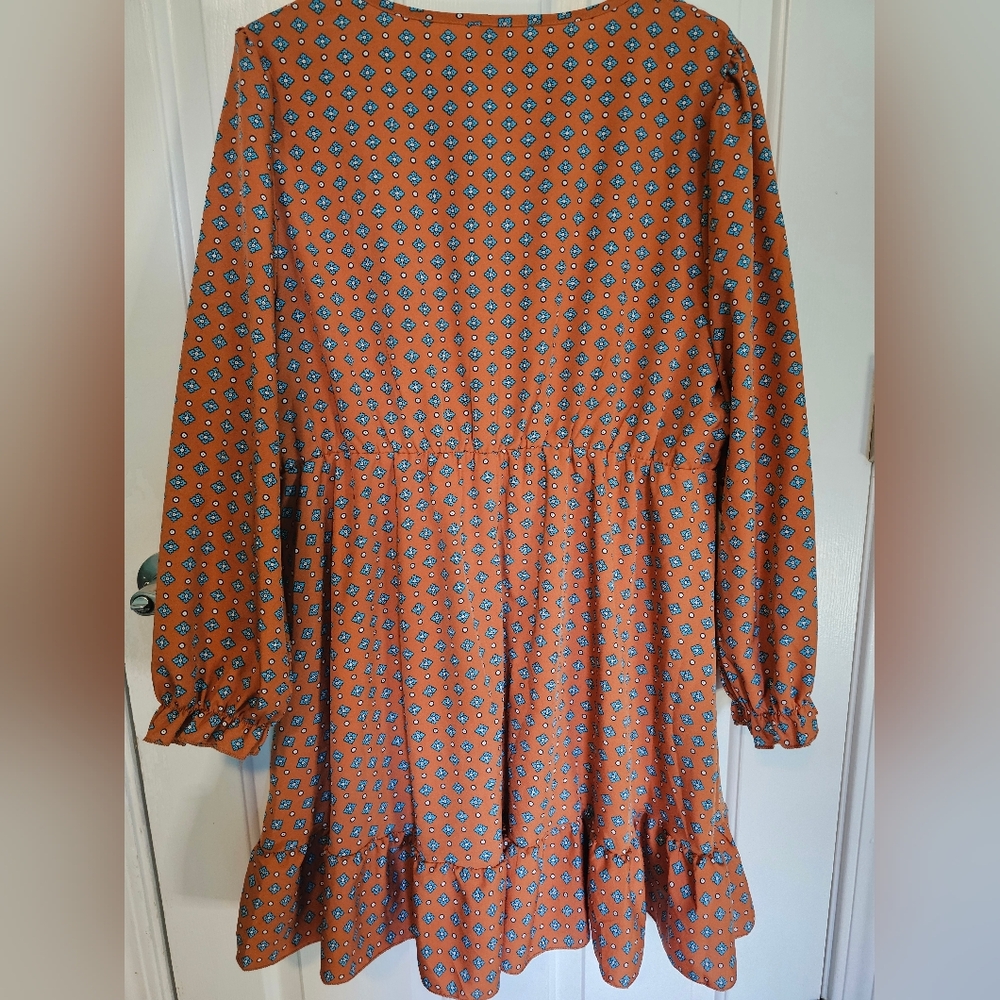 SHEIN Orange Geometric V-Neck Dress Women's Sz 1XL - Picture 9 of 15